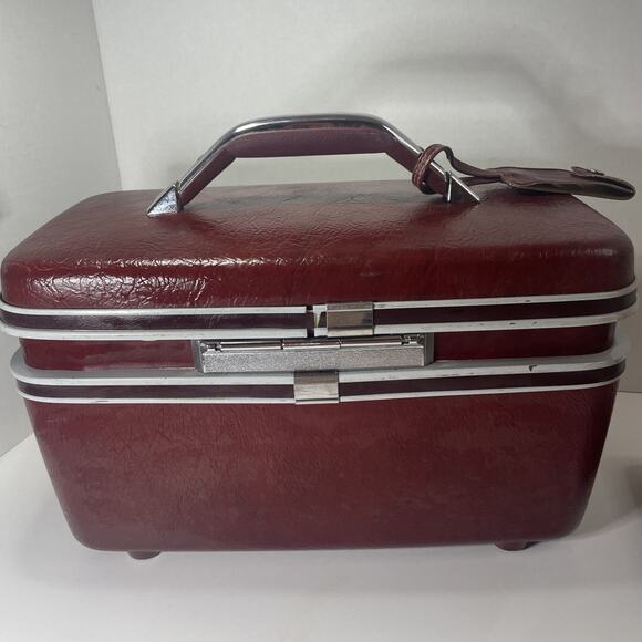 Vintage Samsonite Train Case Red Cosmetic Makeup Tray Mirror Hard Luggage No Key - Picture 4 of 16